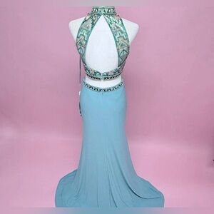 Madison James  Blue Aztec Two Piece Gown